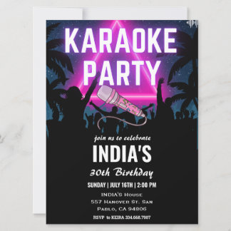 Triangle Neon Karaoke Party Black Birthday Einladung