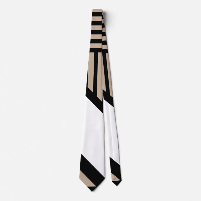 Triangle Stripes - Taupe, Schwarz und Weiß Krawatte (Vorderseite)