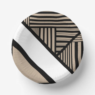 Triangle Stripes - Taupe, Schwarz und Weiß Pappteller