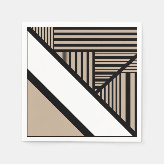 Triangle Stripes - Taupe, Schwarz und Weiß Serviette (Vorderseite)