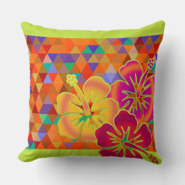 TRIANGLES-Muster - farbig + Blüten des Hibiskus Kissen