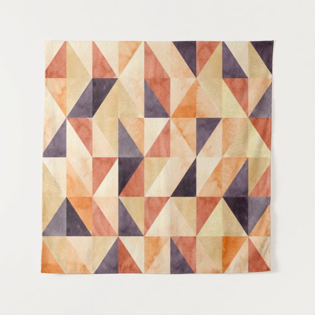 Triangular Mosaic Watercolor Earthy Pattern Wandteppich (Vorderseite)