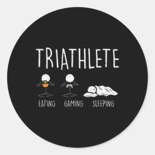 Triathlete Stickman Eat Video Game Sleep Funny Gam Runder Aufkleber