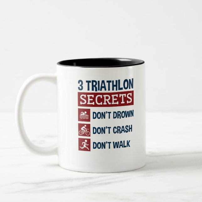 Triathlon Funny 3 Geheimnisse Ertrinken Crash Walk Zweifarbige Tasse (Links)