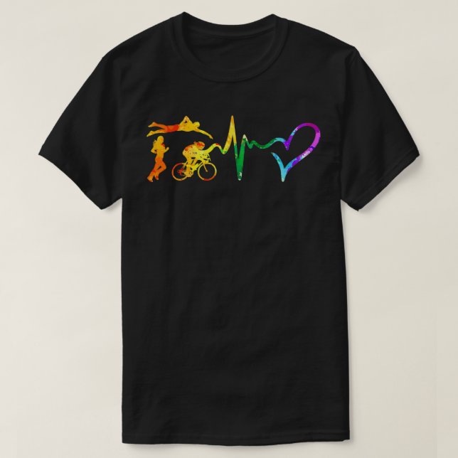 Triathlon heartbeat Wasserfarbe T-Shirt (Design vorne)