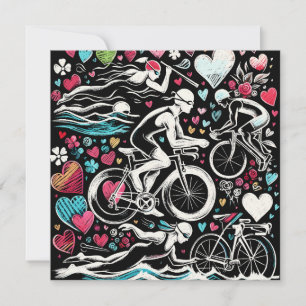 Triathlon-Inspirierte Liebeskissen, Valentinstag G Feiertagskarte