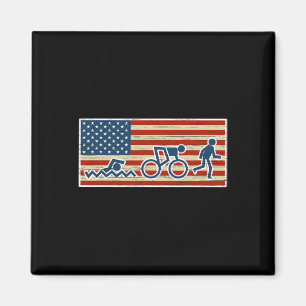 Triathlon Run Triathlete Biathlon Usa Flaggensport Magnet