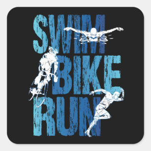 Triathlon - Schwimmen Radfahren Laufen Quadratischer Aufkleber