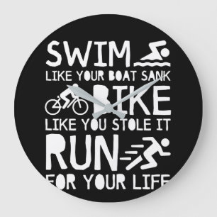 Triathlon Swim Bike Run For You Life Große Wanduhr