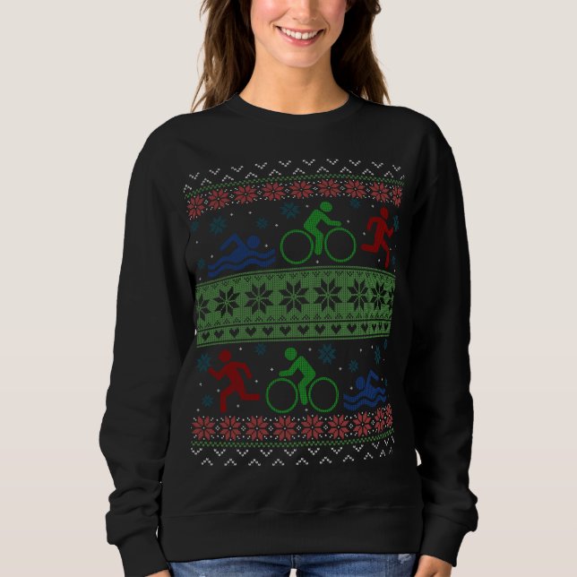 Triathlon Swim Bike Run Ugly Christmas Sweater Sweatshirt (Vorderseite)