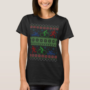 Triathlon Swim Bike Run Ugly Christmas Sweater T-Shirt