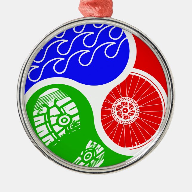 Triathlon TRI Yin Yang Silbernes Ornament (Vorne)