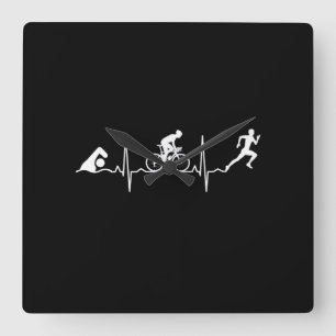 Triathlon - Triathlon Heartbeat Quadratische Wanduhr