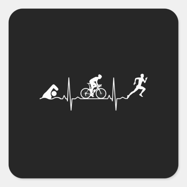Triathlon - Triathlon Heartbeat Quadratischer Aufkleber (Vorderseite)