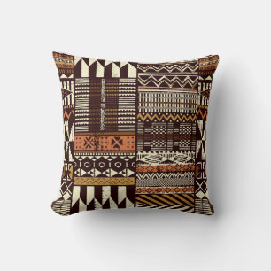 Tribal African style fabric patchwork abstract vin Kissen