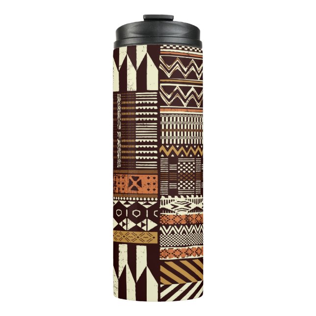 Tribal African style fabric patchwork abstract vin Thermosbecher (Vorderseite)