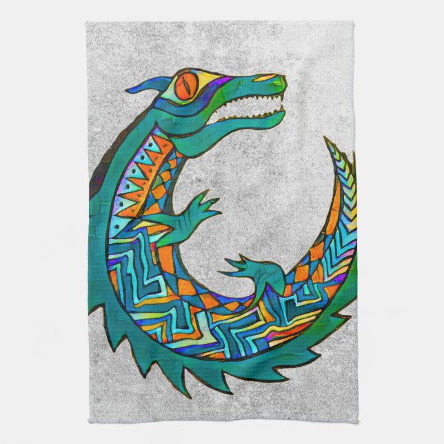 Tribal Alligator Art Geschirrtuch (Vertikal)