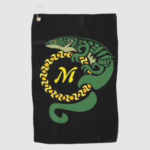 Tribal Alligator Lizard umarmt ein Sonnenmonogramm Golfhandtuch