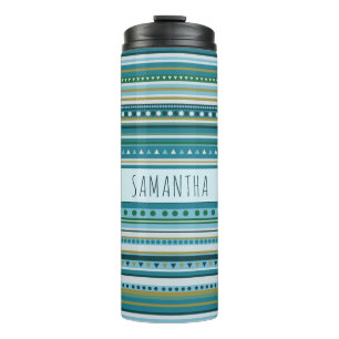 Tribal Aquamarin Blue Stripes Muster Thermal Tumbl Thermosbecher