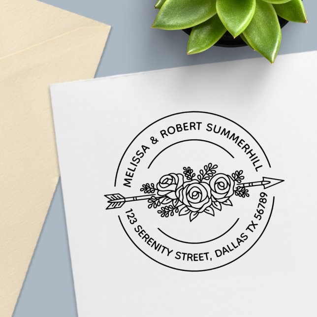 Tribal Arrow Rose Blume Couple Round Address Permastempel (Von Creator hochgeladen)