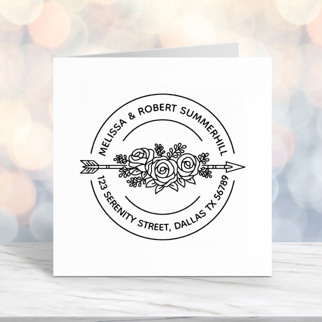 Tribal Arrow Rose Blume Couple Round Address Permastempel (Von Creator hochgeladen)