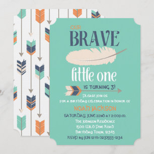 Tribal Arrow und Feather Birthday Party Blue Green Einladung