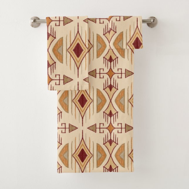 Tribal Arrows, Apricot, Burgund, Tan Badhandtuch Set (Insitu)