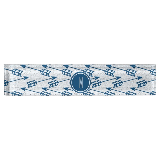 Tribal Arrows | Navy Monogram Namensplakette (Vorderseite)