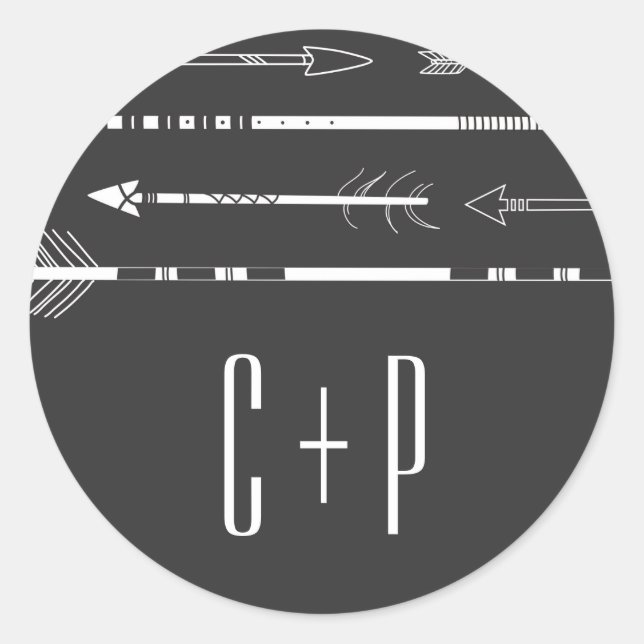 Tribal Arrows Wedding Monogram Sticker | Grau (Vorderseite)