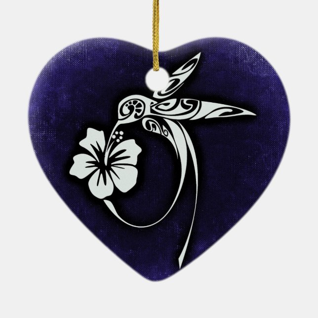 Tribal Art Bird Motif on Blue Keramik Ornament (Hinten)