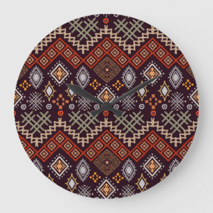 Tribal Art Boho Geometric Print Große Wanduhr