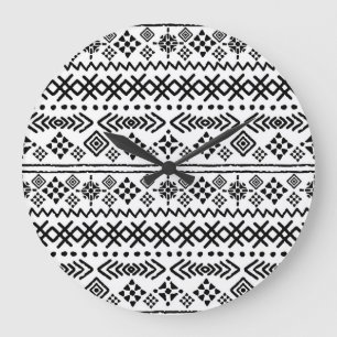 Tribal Art Boho: geometrisch nahtlos. Große Wanduhr