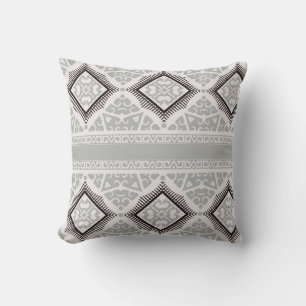 Tribal Art Pillow in Grau und Schwarz Kissen