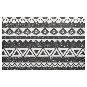 Tribal Aztec Black Glitzer White Geometric Shapes Stoff