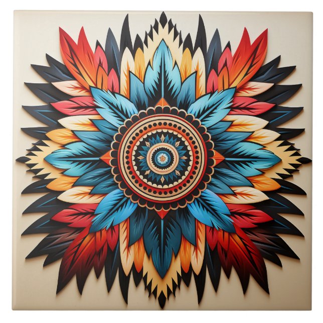 Tribal Aztec Muster geometrisch abstrakt farbig Fliese (Vorderseite)