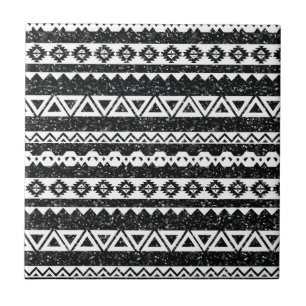 Tribal Aztec Schwarzer Glitzer Weiße geometrische  Fliese