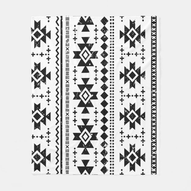 Tribal aztec, Vintag weißer Hintergrund. Fleecedecke (Vorderseite)