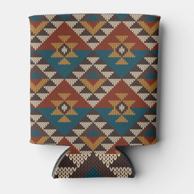 Tribal Aztec Wolle stickte Textur. Dosenkühler (Vorderseite)