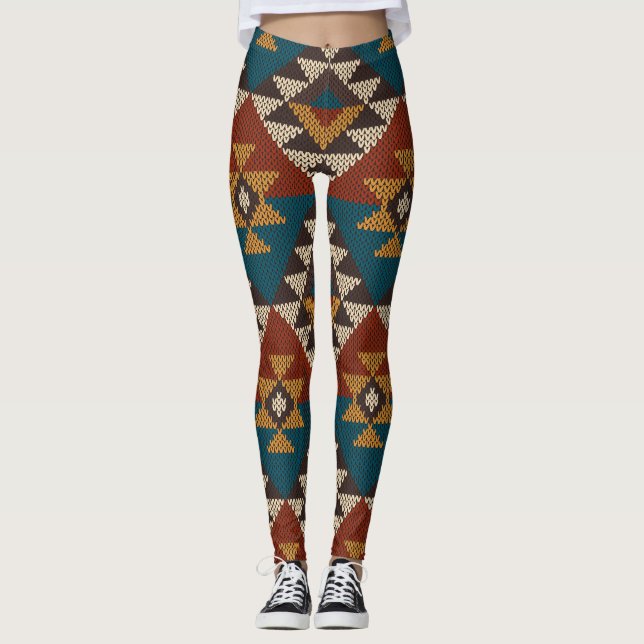 Tribal Aztec Wolle stickte Textur. Leggings (Vorderseite)