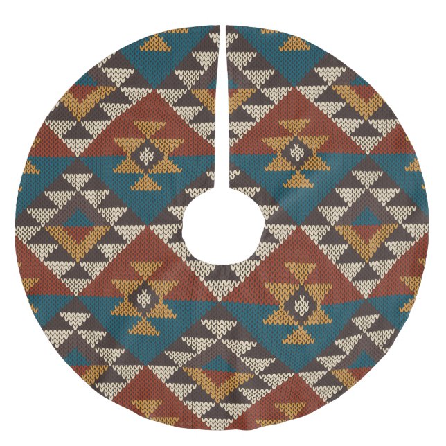 Tribal Aztec Wolle stickte Textur. Polyester Weihnachtsbaumdecke (Vorderseite)