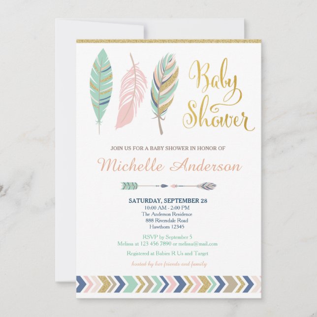 Tribal Baby Shower Einladung / Boho Baby Shower (Vorderseite)