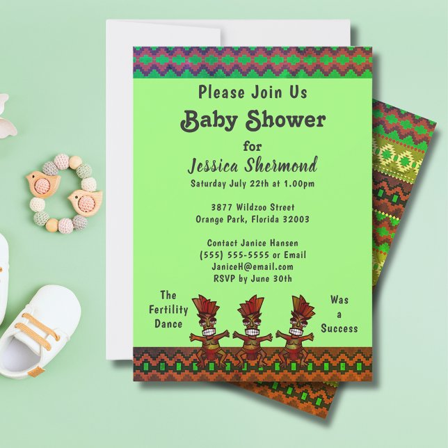 Tribal Baby Shower Green Abstrakt Fertilitätstanz Einladung (Tribal Baby Shower Green Abstract Fertility Dance Invitation)