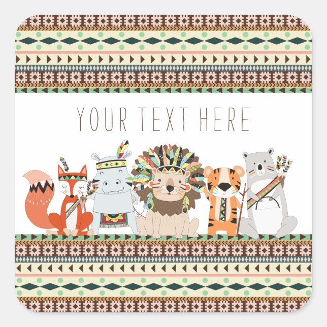 Tribal Baby Shower Quadratischer Aufkleber (Vorderseite)