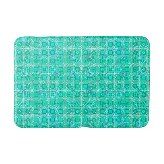 Tribal Batik - Aqua und Türkis mit Weiß Badematte (Vorderseite)