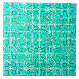 Tribal Batik - Aqua und Türkis mit Weiß Fliese