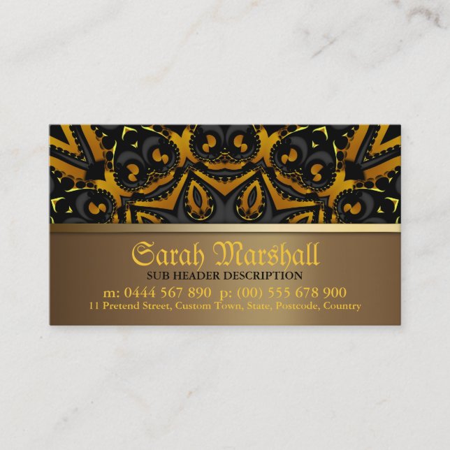 Tribal Batik Black and Burnt Gold Business Card Visitenkarte (Vorderseite)