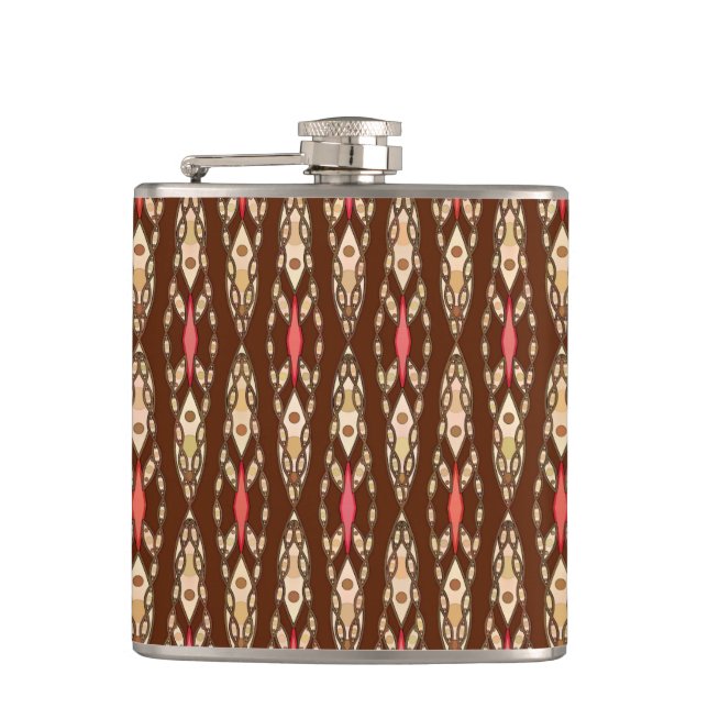 Tribal Batik - Brown, Tan und Coral Flachmann (Vorderseite)