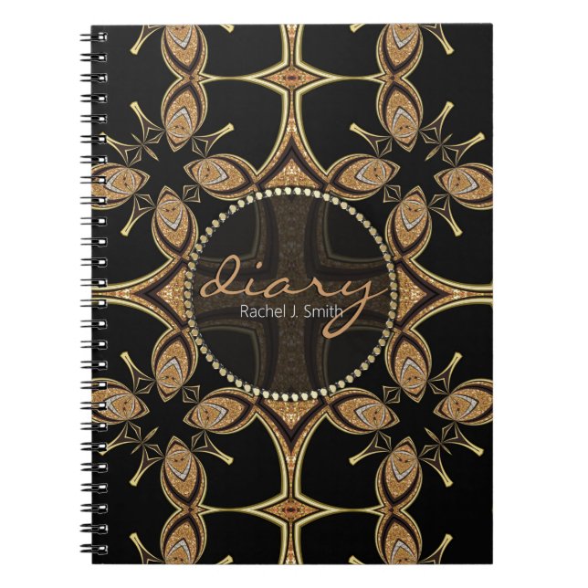 Tribal Batik Butterfly Black Gold Diary Notebook Notizblock (Vorderseite)