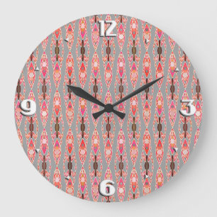 Tribal Batik - Coral Pink and Silver Grey Große Wanduhr