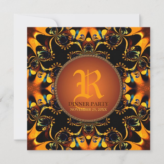Tribal Batik Dinner Party Monogramm Einladung (Vorderseite)